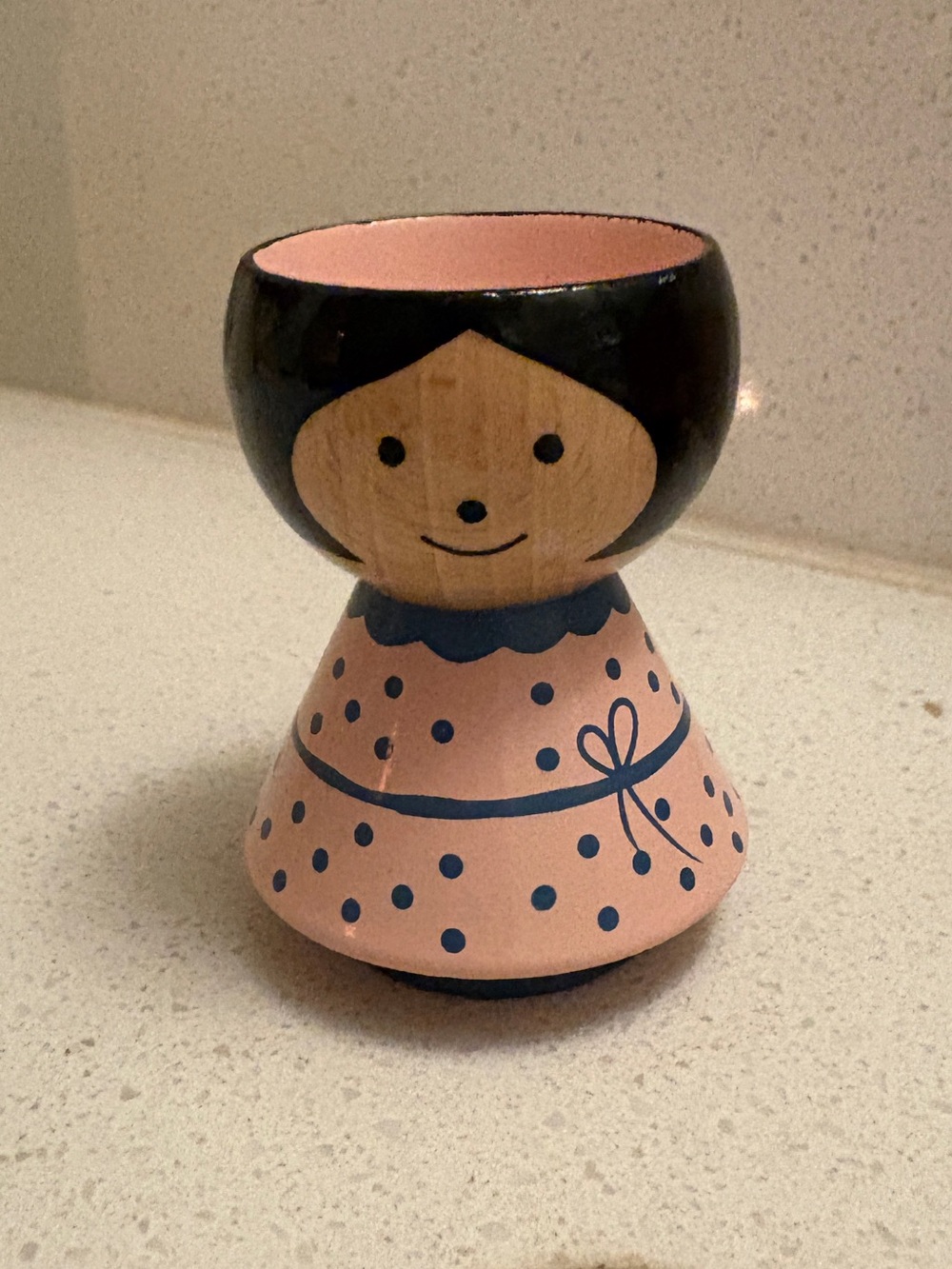 Lucie Kaas Vintage Hand-Painted Wooden Egg Cup in Pink and Blue
